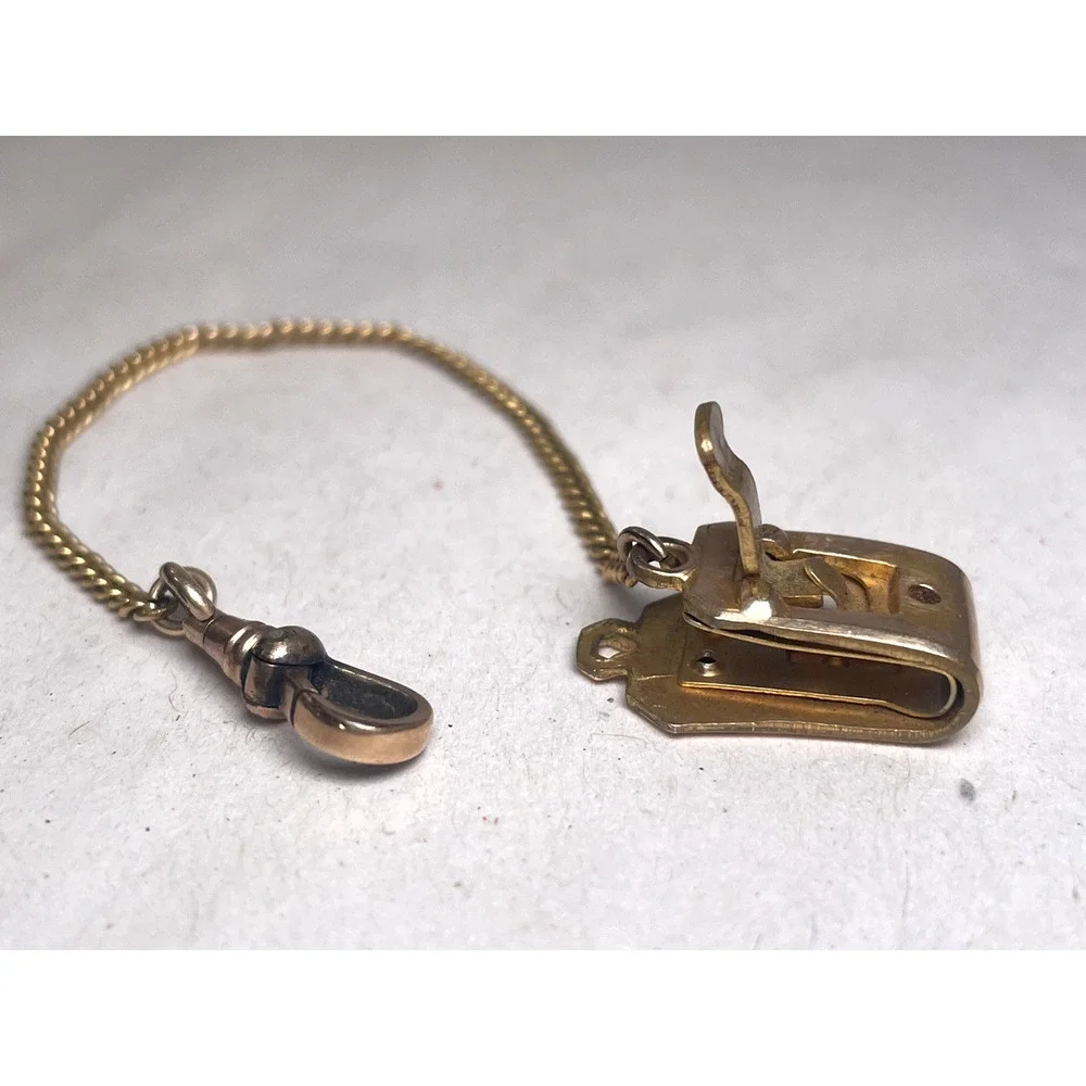 Antique Gold Tone Watch Fob Clip Chain PAT. PEND.G 5.5”